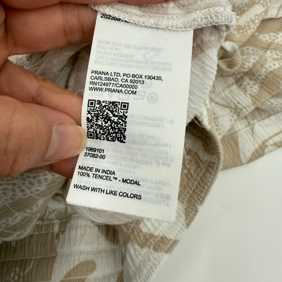 Prana Pants Women Medium Beige White Palazzo Wide Leg Floral Elastic Pull On - Picture 7 of 12